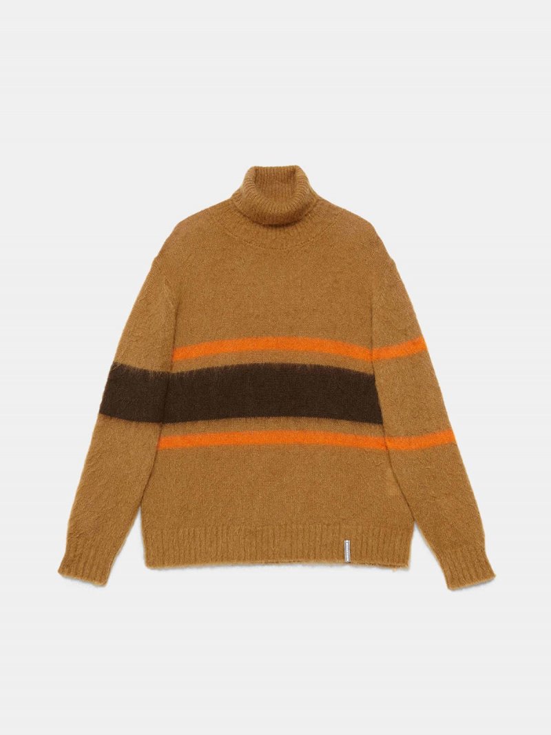 Yoshiro turtleneck sweater in teaselled wool with striped pattern