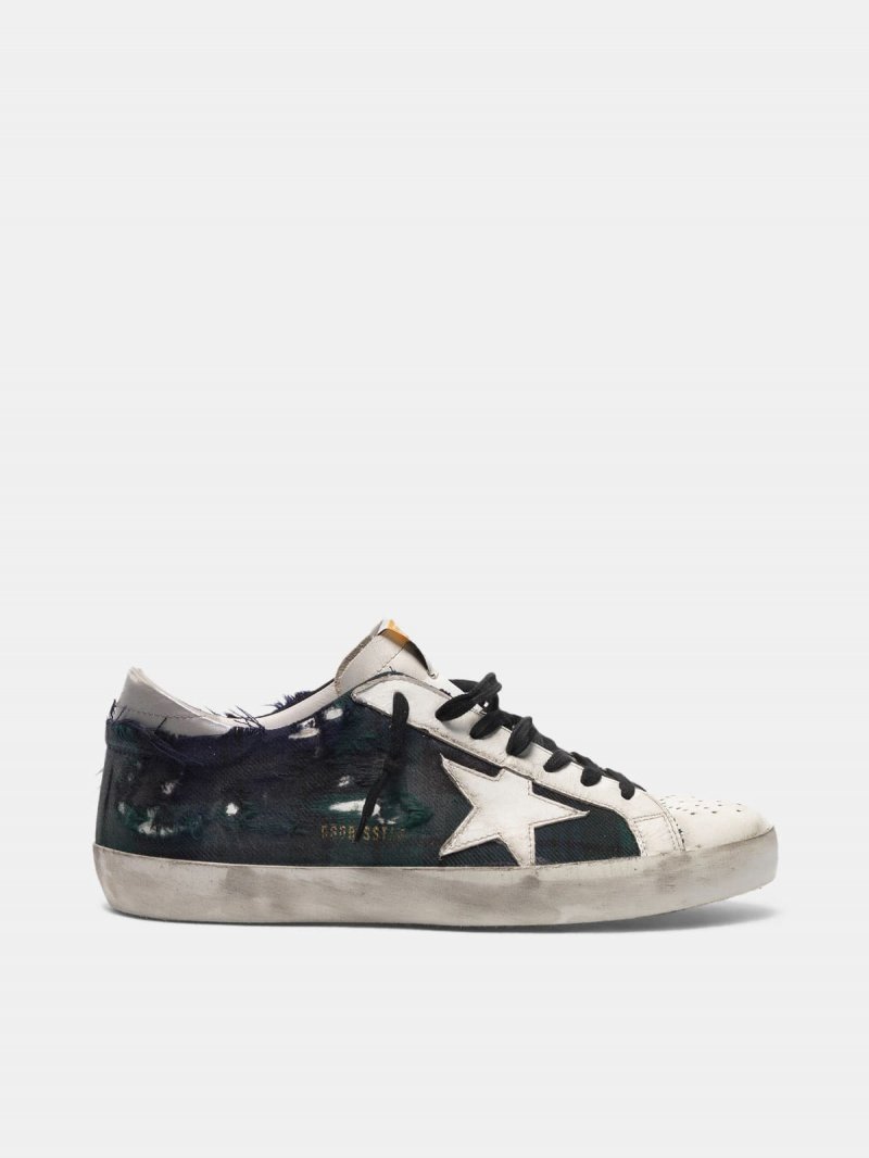 Super-Star sneakers in leather and checked fabric with worn areas
