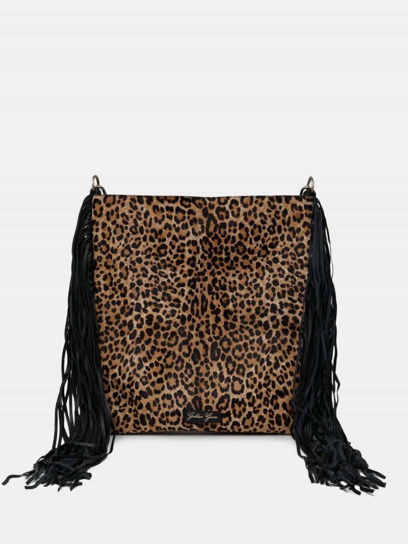 XL Toast clutch bag in leather with suede fringes