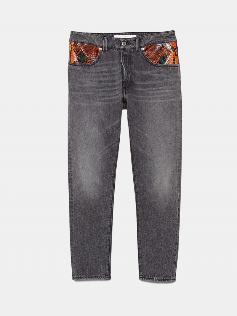 Jolly jeans with snakeskin print leather patch