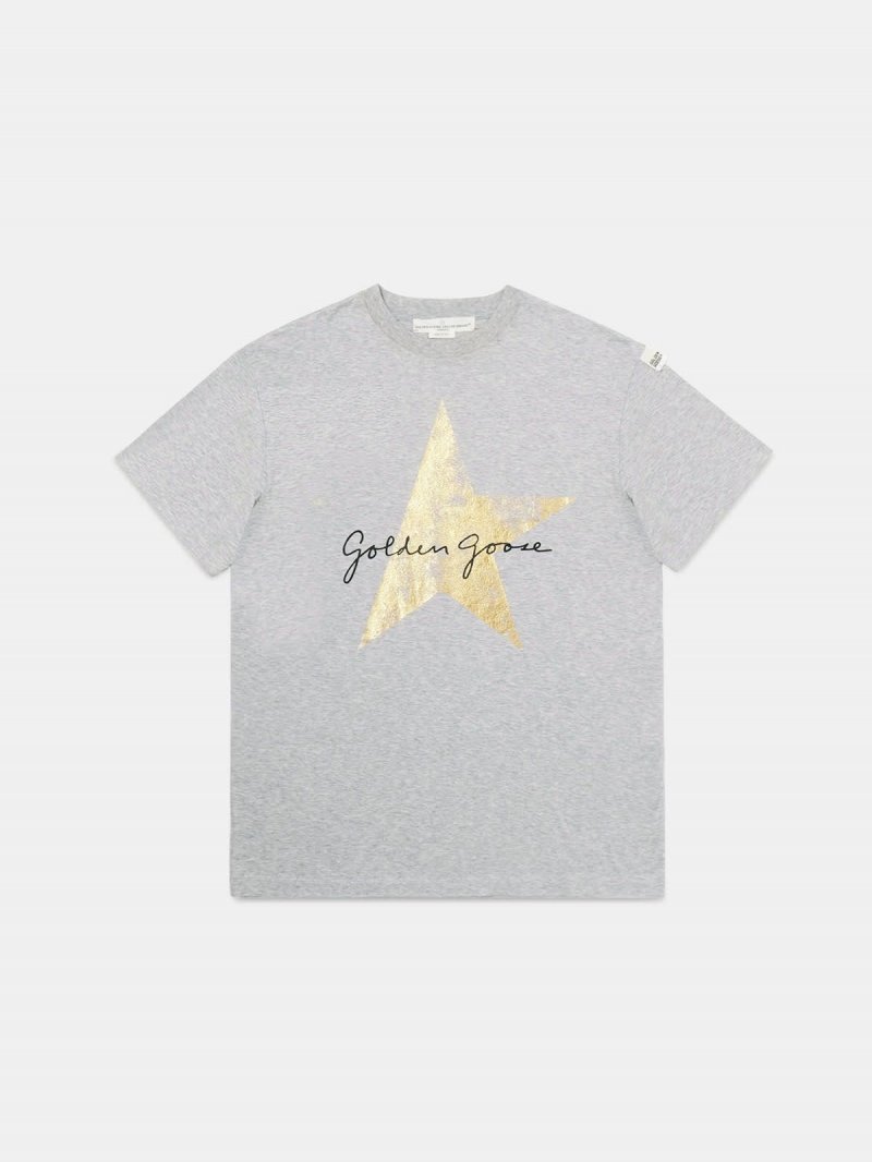 Grey Golden T-shirt with Golden Goose signature and star