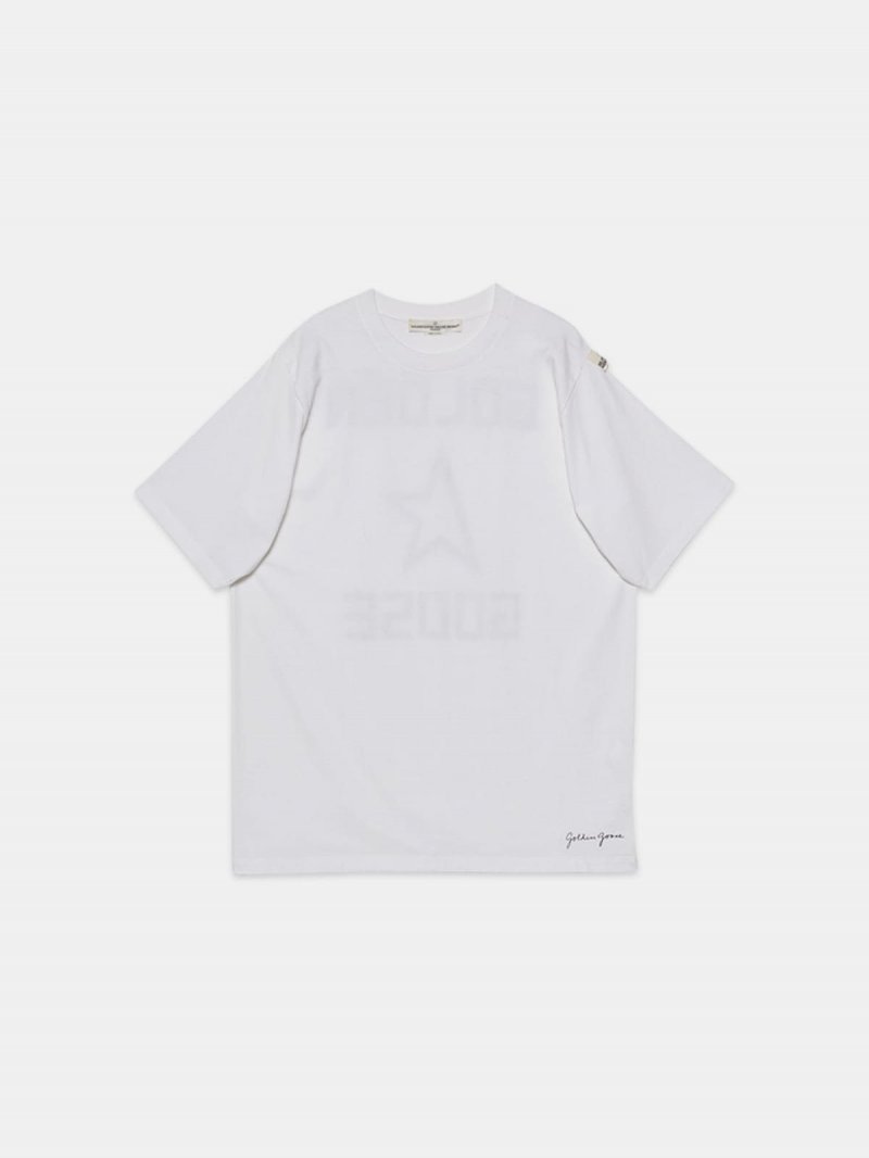 White Hoshi T-shirt with maxi print with logo on the back