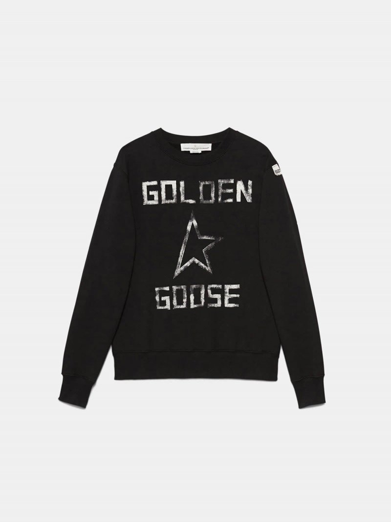 Black Aiako sweatshirt in pure cotton with maxi logo print