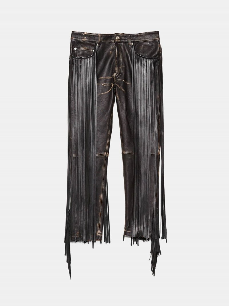 Jolly trousers in vintage-look nappa leather with fringe