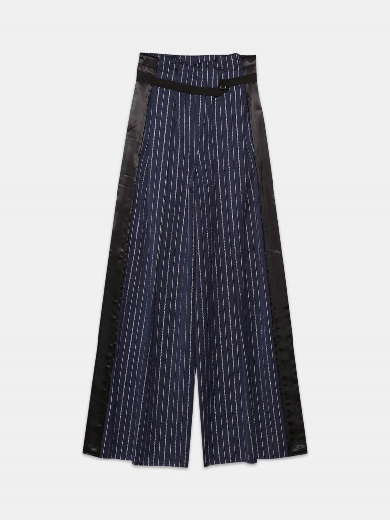 Sayuri palazzo pants with silver thread pinstripe