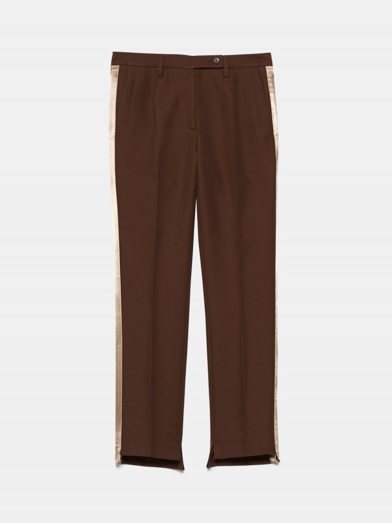 Venice trousers in a technical fabric with satin inserts
