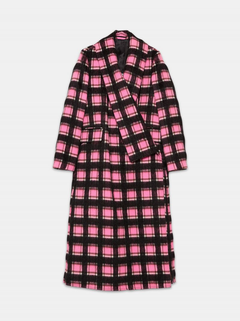 Kigiku A-line coat in a checked pattern