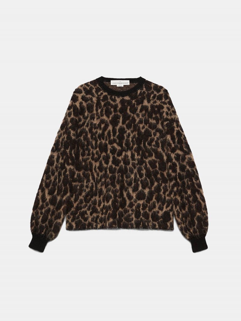 Kaneshon sweater in wool blend jacquard with leopard pattern