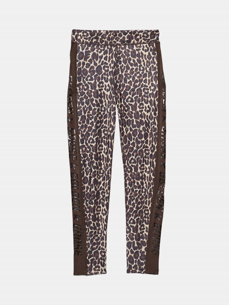 Nori leggings in stretch leopard-print fabric with contrasting logo
