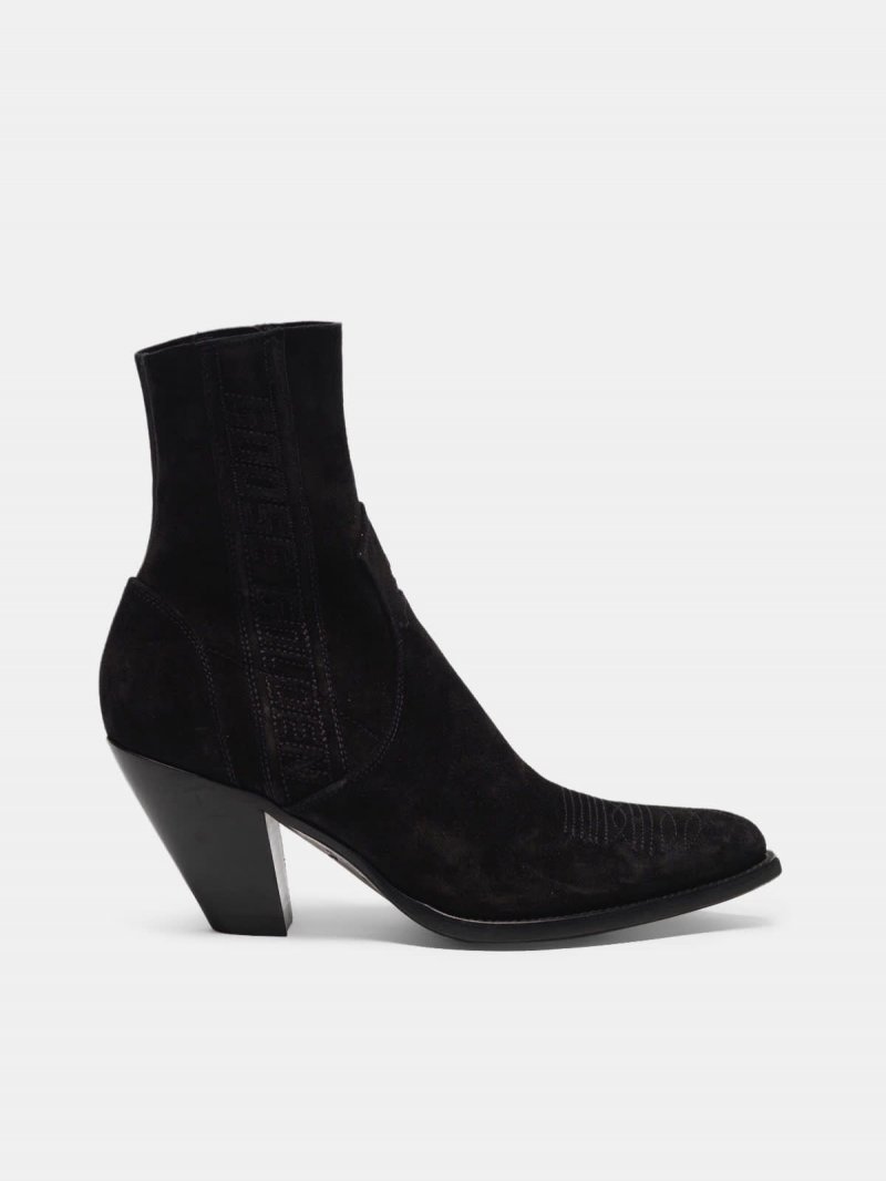 Low Scala suede ankle boots with side band with logo.