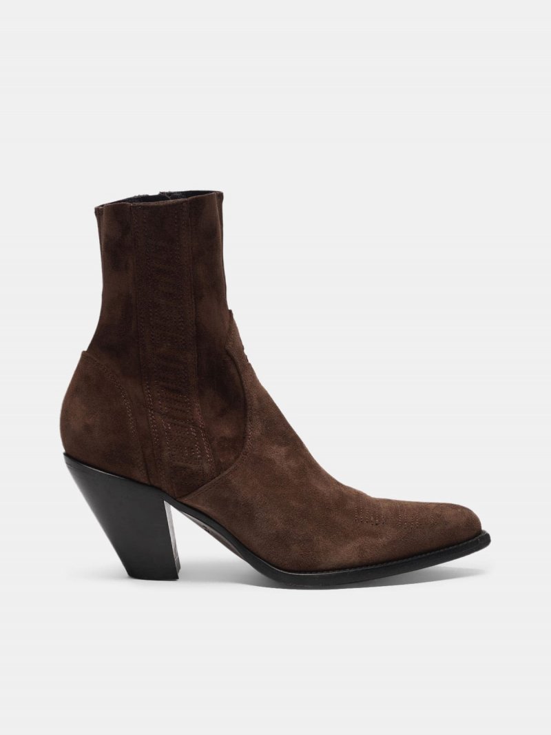 Low Scala suede ankle boots with side band with logo.