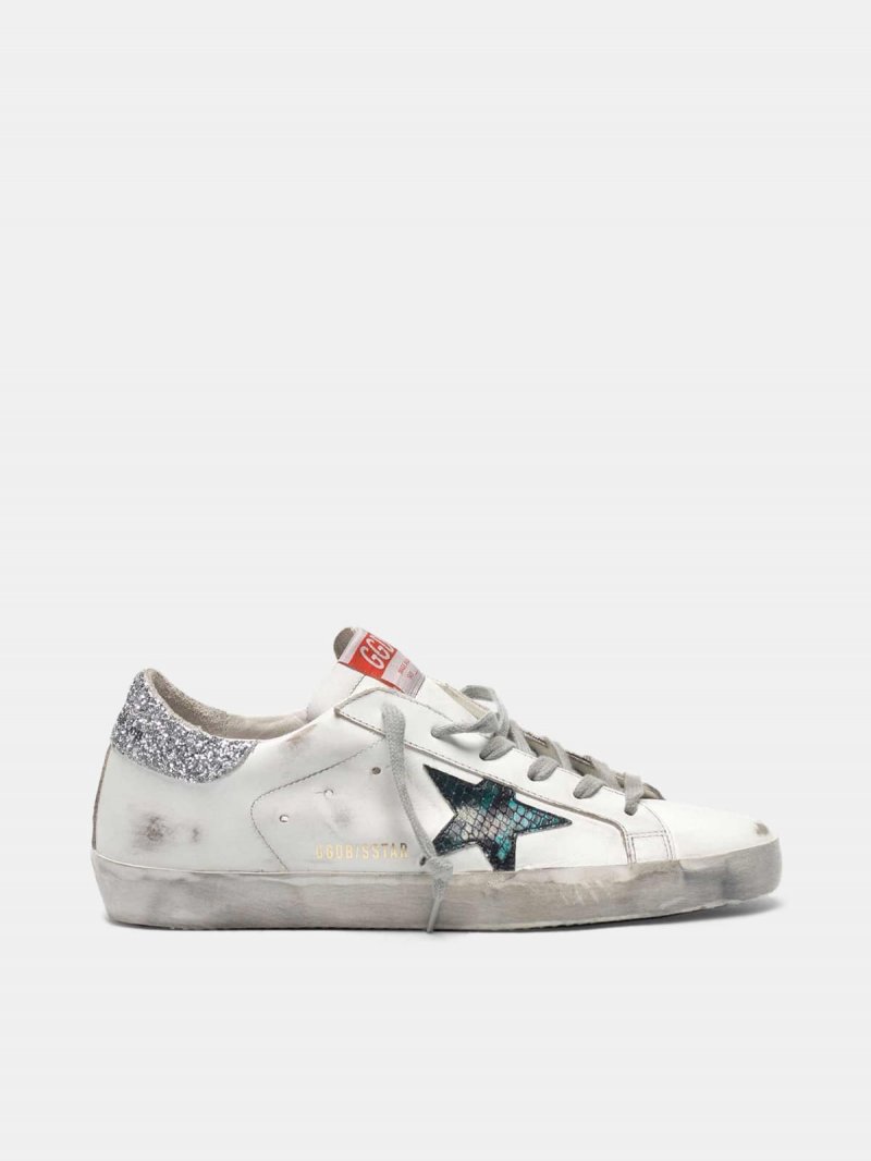 Super-Star sneakers with snake-print star and glittery heel tab
