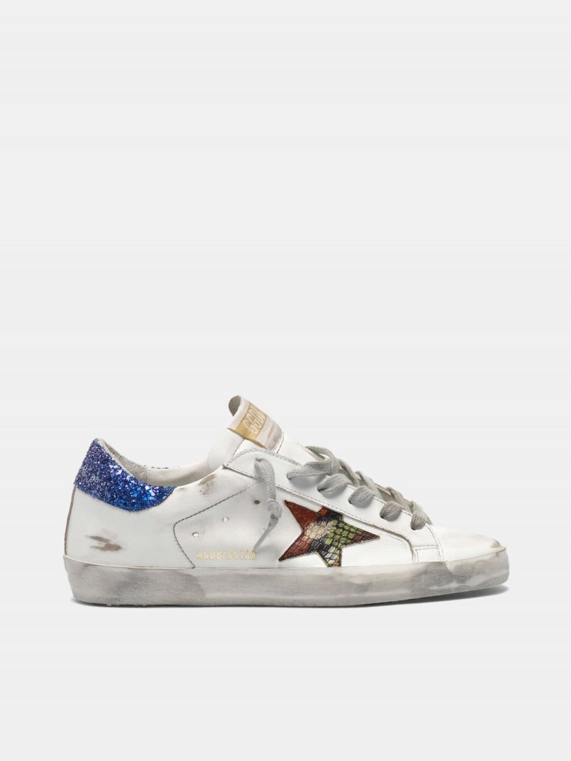 Super-Star sneakers with snake-print star and glittery heel tab