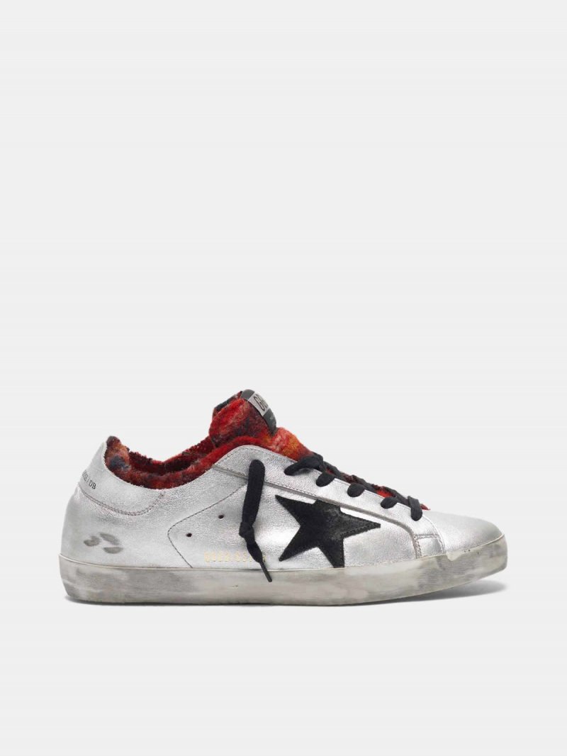 Silver-laminated Super-Star sneakers with tartan interior