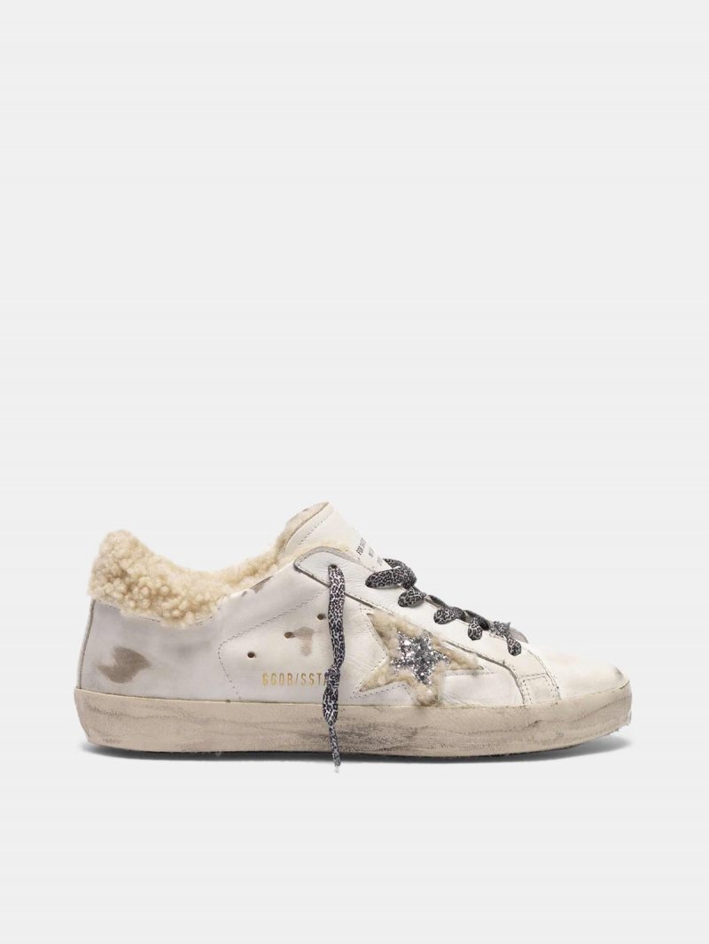 Super-Star sneakers with glittery star and shearling inserts