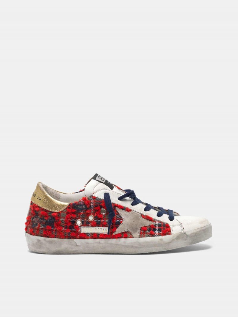 Super-Star sneakers in leather and tartan with gold-coloured heel tab