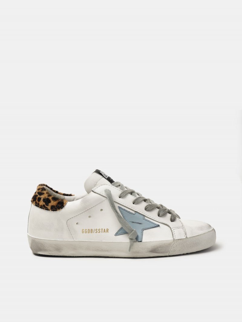Super-Star sneakers in leather with leopard print heel tab