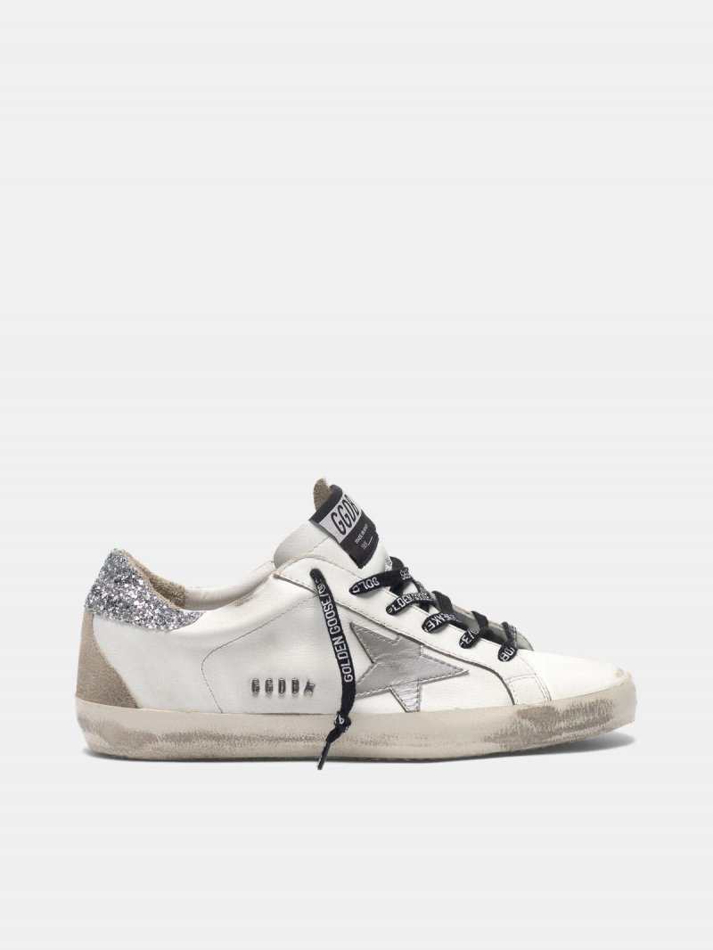 Super-Star sneakers with silver heel tab with glitter and metal stud lettering
