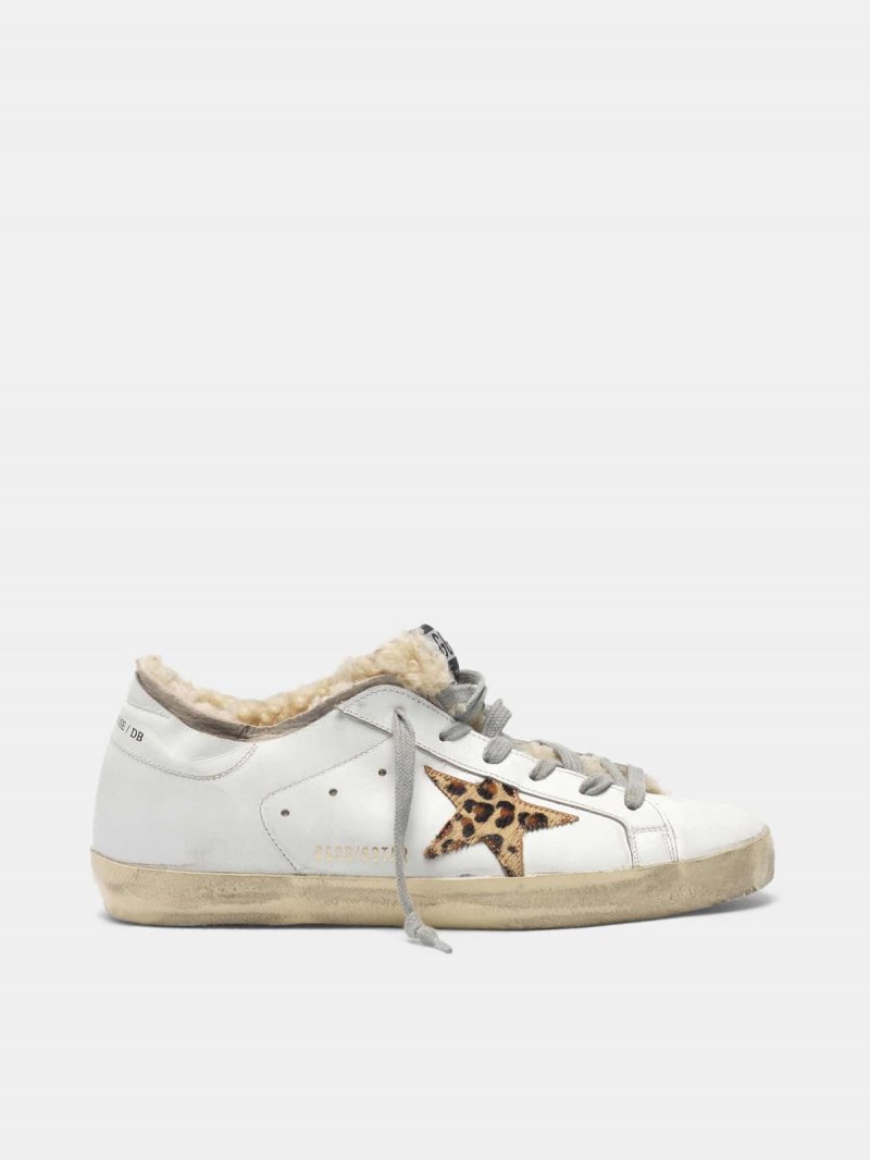 Super-Star sneakers with double structure in shearling and leopard print star