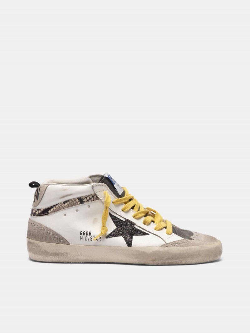Mid-Star sneakers in leather with snake-print insert