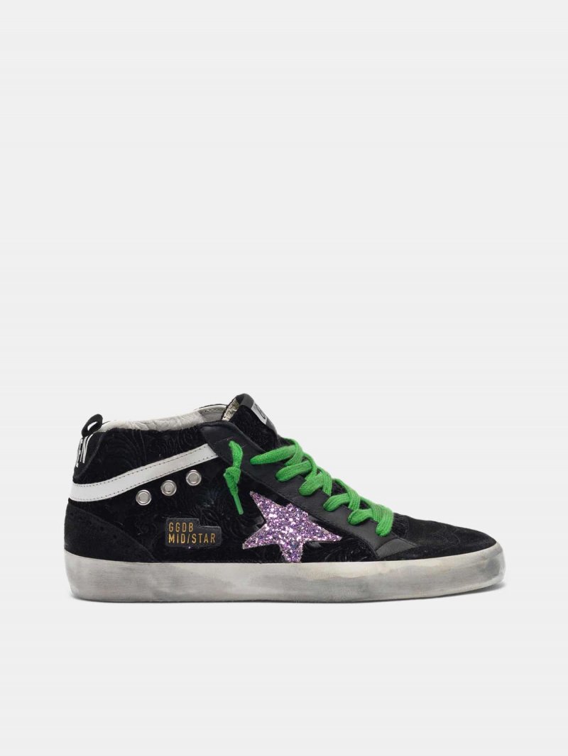 Mid-Star sneakers in damask velvet with glittery star
