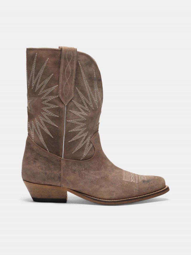 Low Wish Star boots in suede with cowboy-style decoration