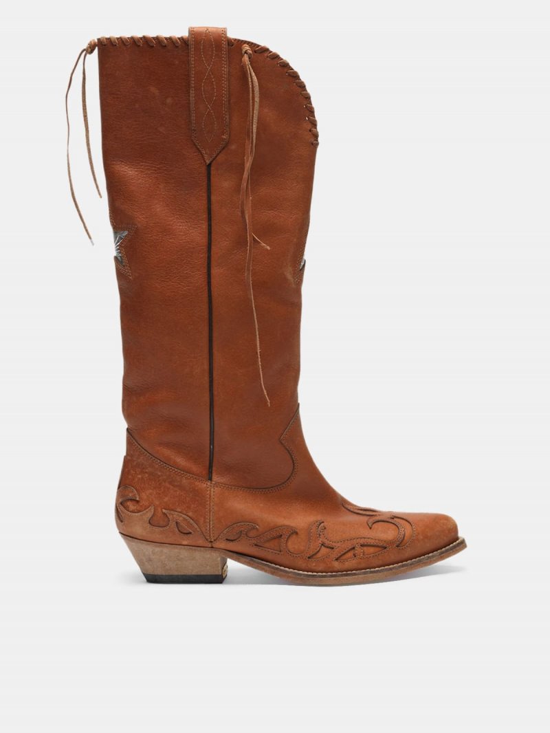 Wish Star ankle boots in vegetable-tanned leather with braided laces and decorations