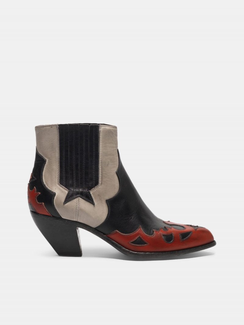 Sunset Flowers ankle boots in leather with decoration on the upper