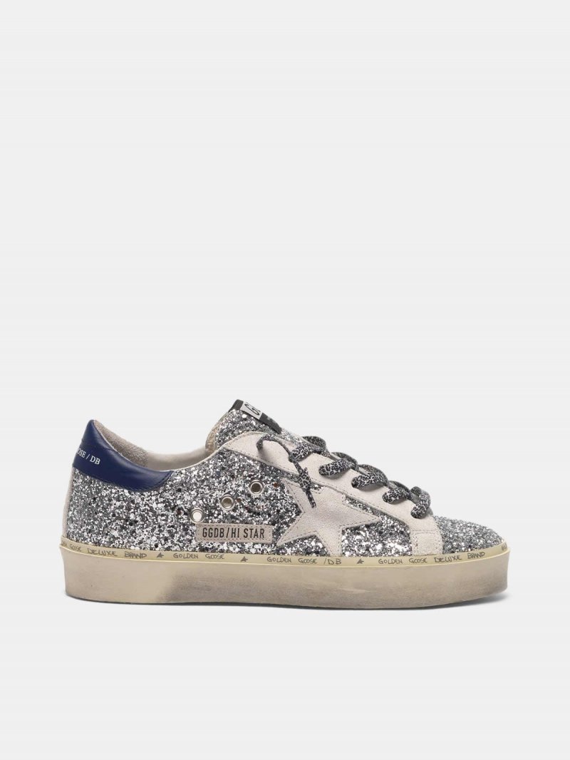 Hi Star sneakers with glitter, white star and leopard print laces