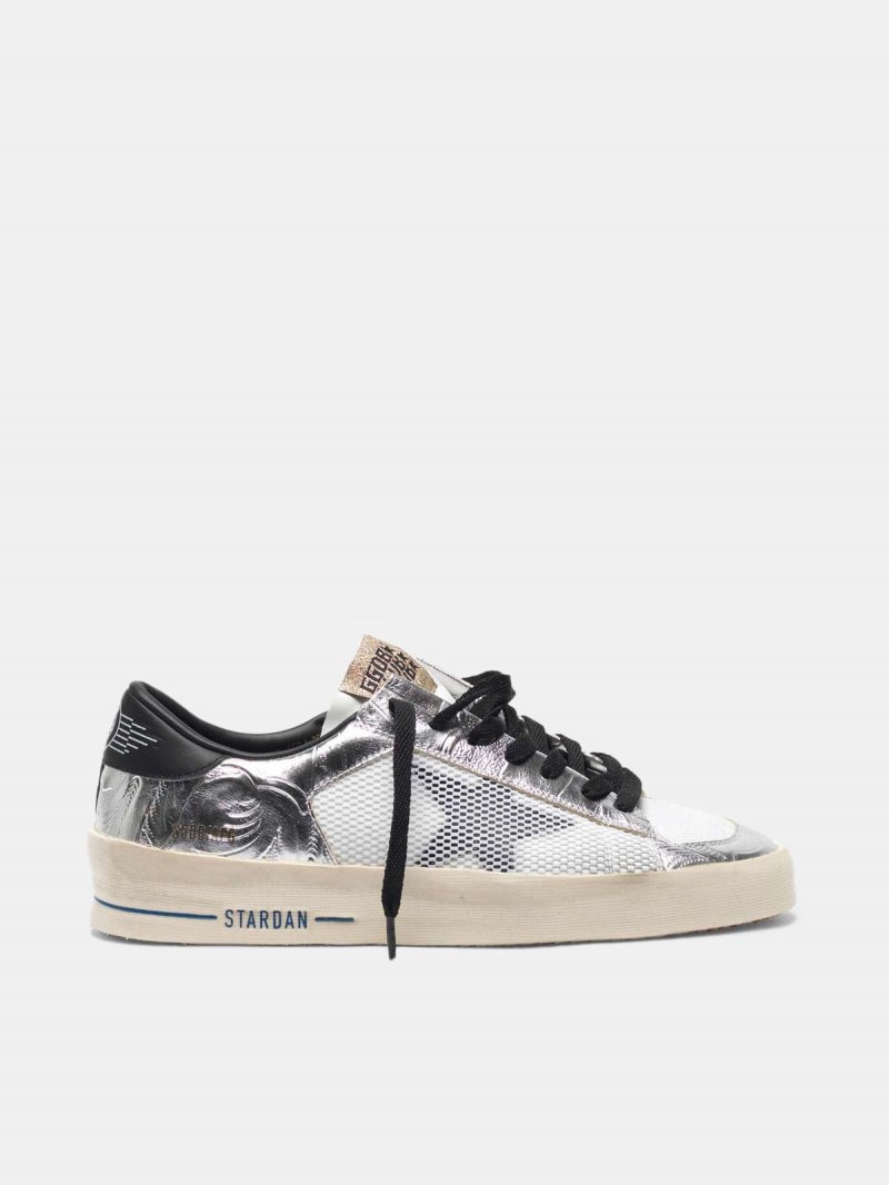 Stardan sneakers in laminated silver with floral design relief