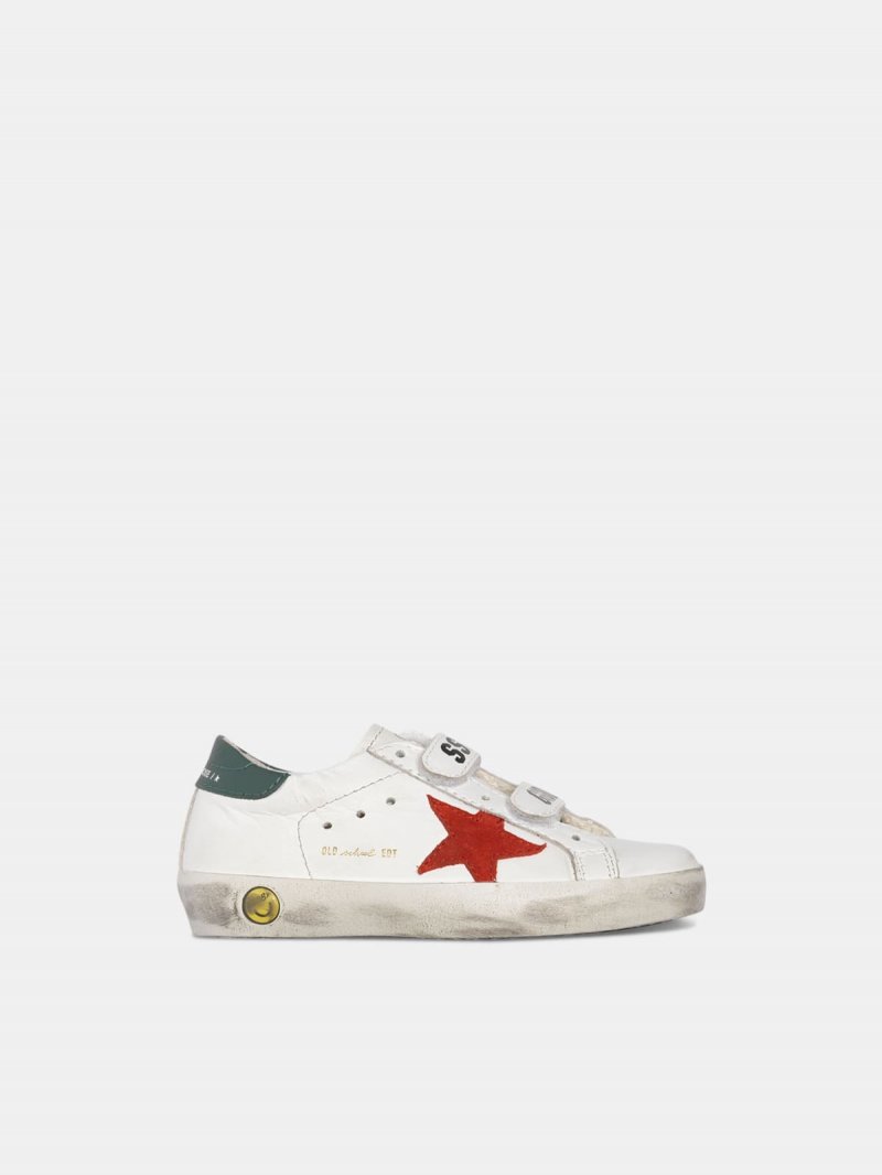 White Old School sneakers with red star and green heel tab