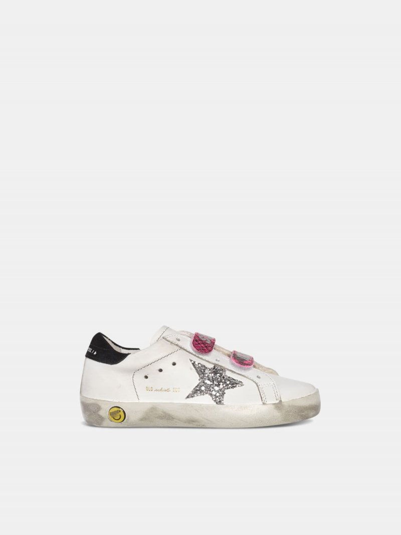 Old School sneakers with glittery star and fuchsia snakeskin-print heel tab