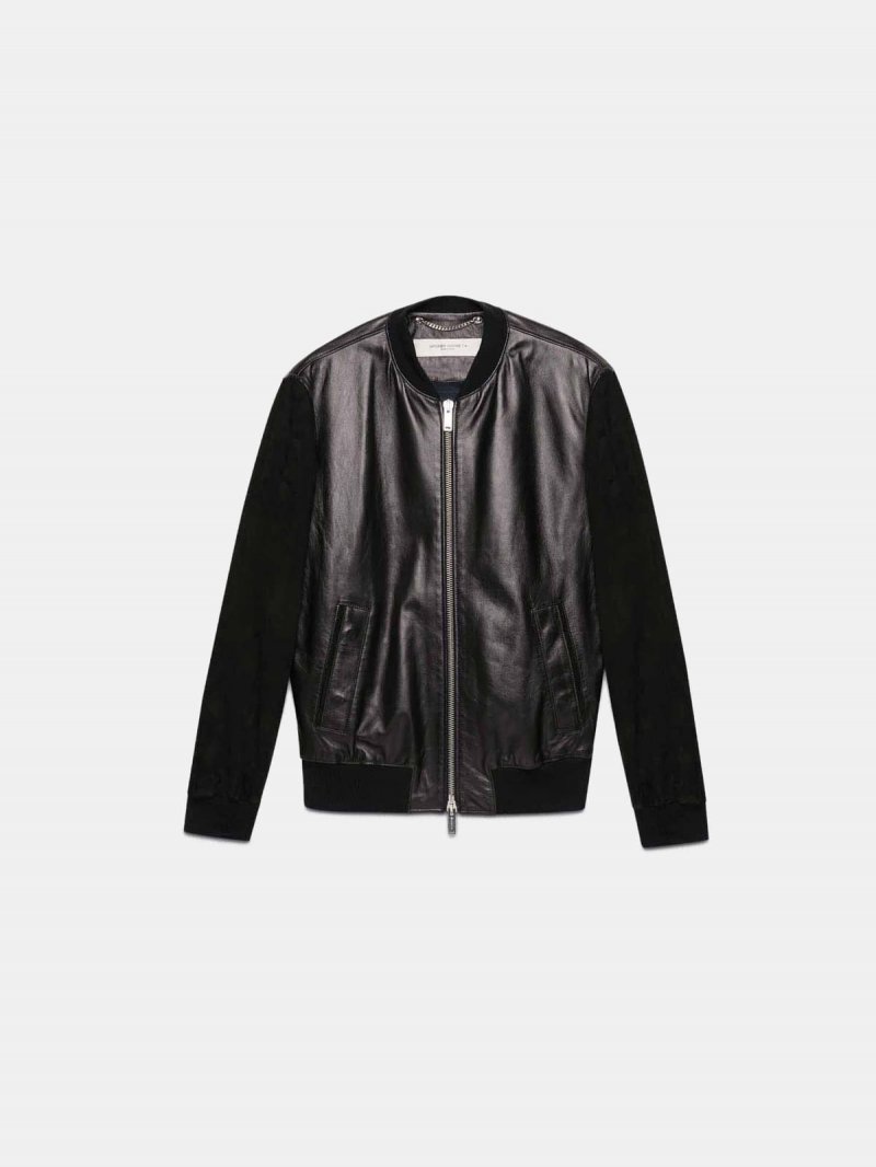 Black leather Dylan bomber jacket