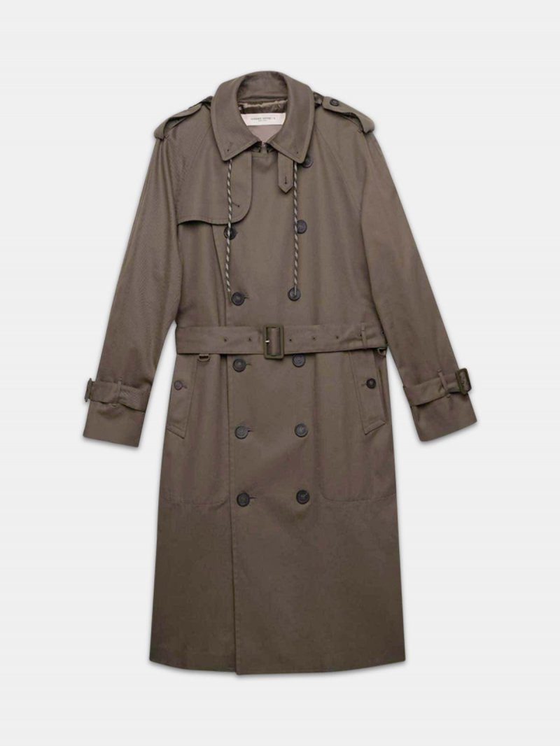 Military green Samuel trench coat with nylon inserts