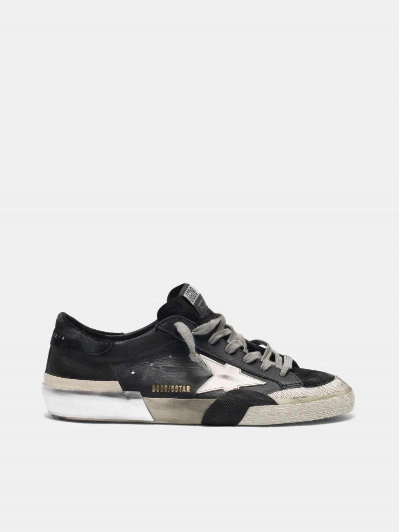 Black patchwork Super-Star sneakers with multi-foxing