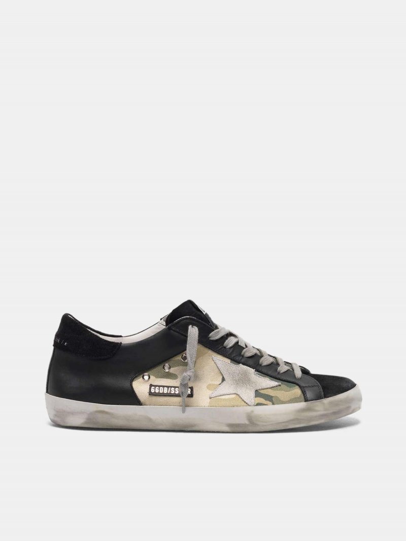 Super-Star sneakers in black leather and camouflage canvas