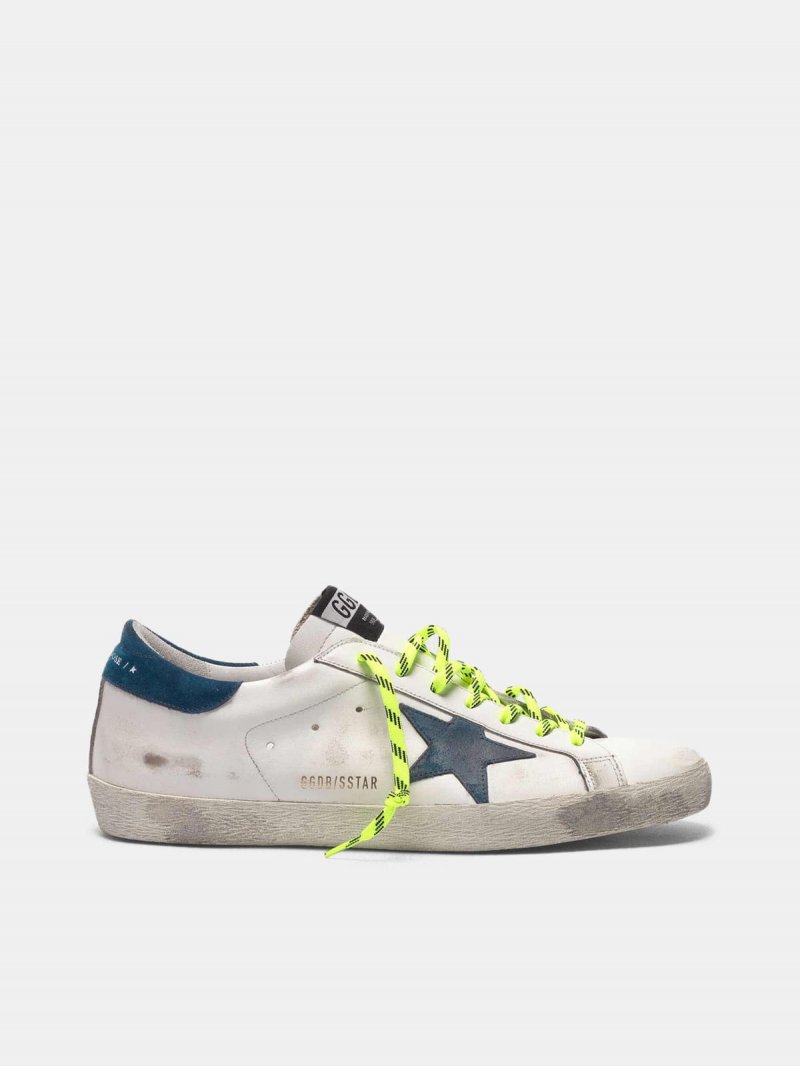 White Super-Star sneakers with fluorescent trekking laces