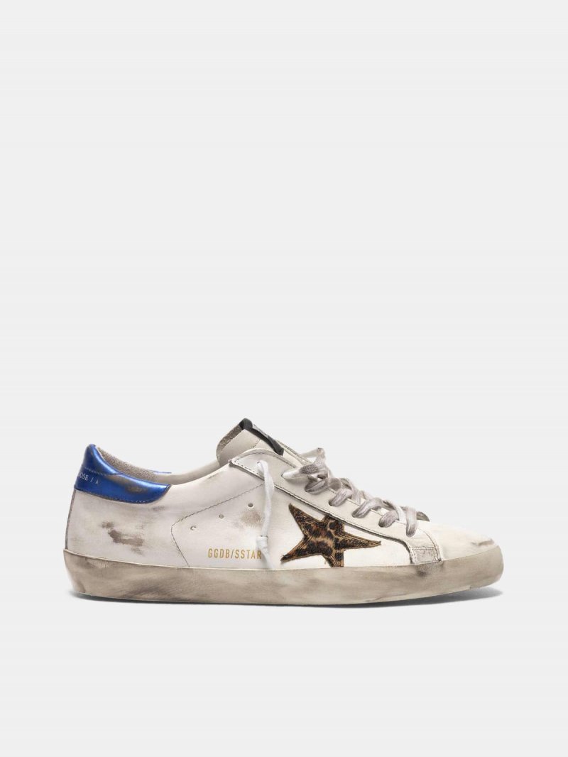 Super-Star sneakers with leopard-print star and blue heel tab