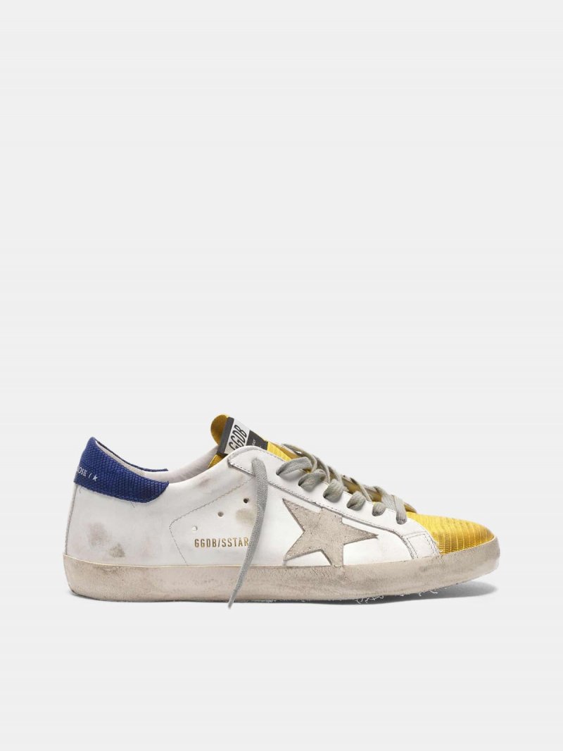 Two-tone Super-Star sneakers with yellow lizard-print insert