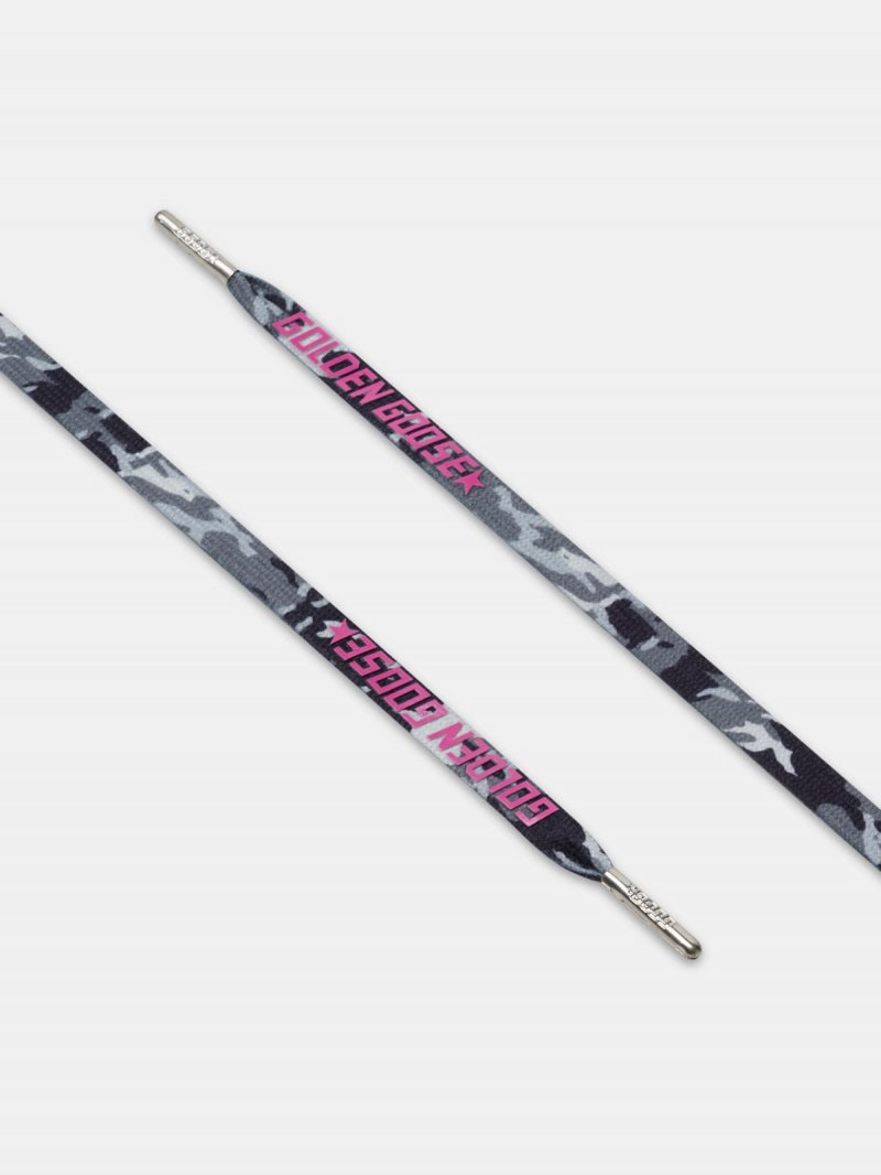 Women's grey camouflage laces with pink logo