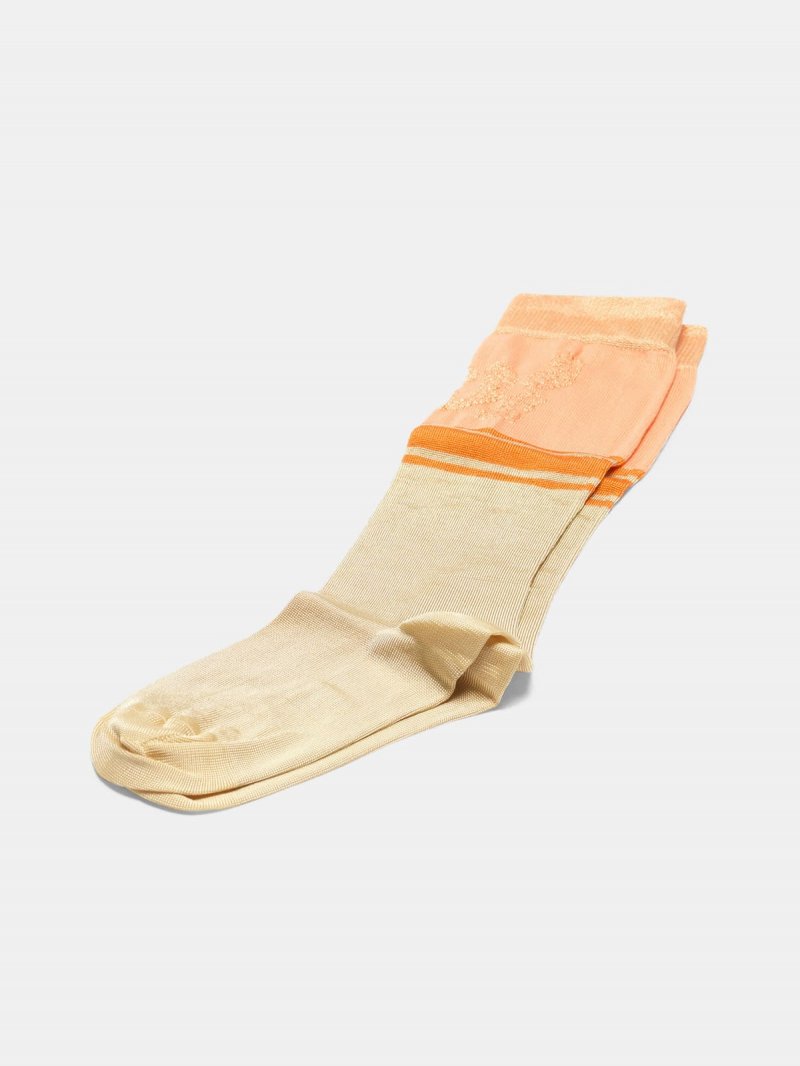 Peach Addison socks with jacquard pattern