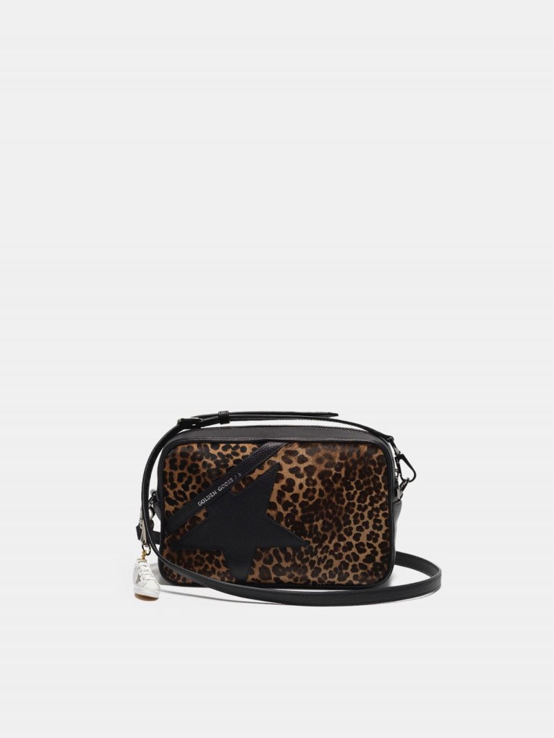 Star Bag made of leopard print pony skin