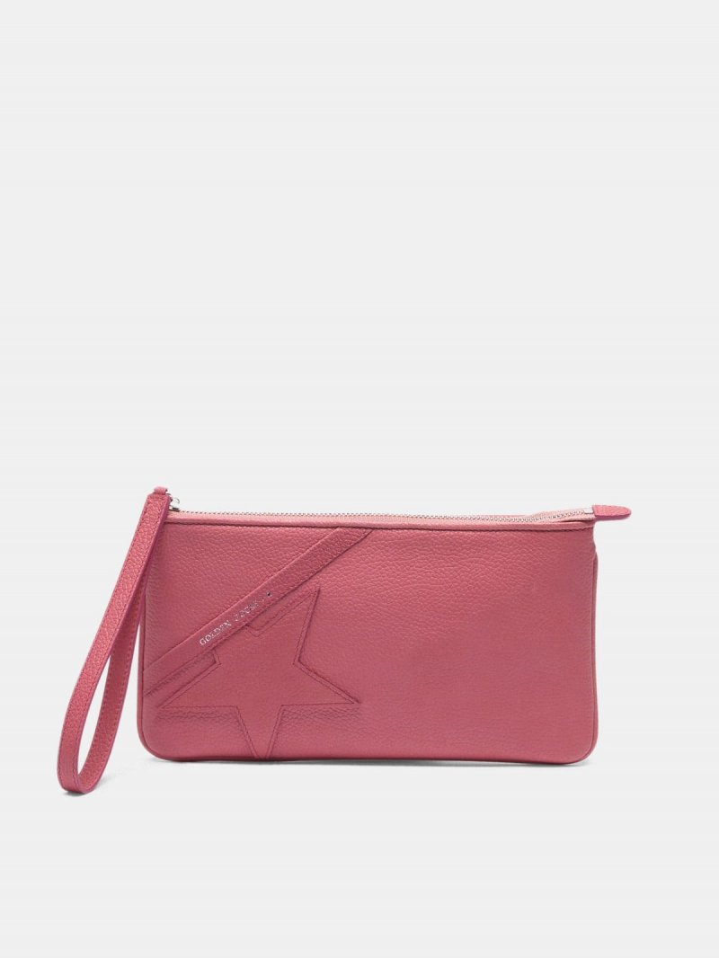 Pink Star Wrist clutch bag in grained leather