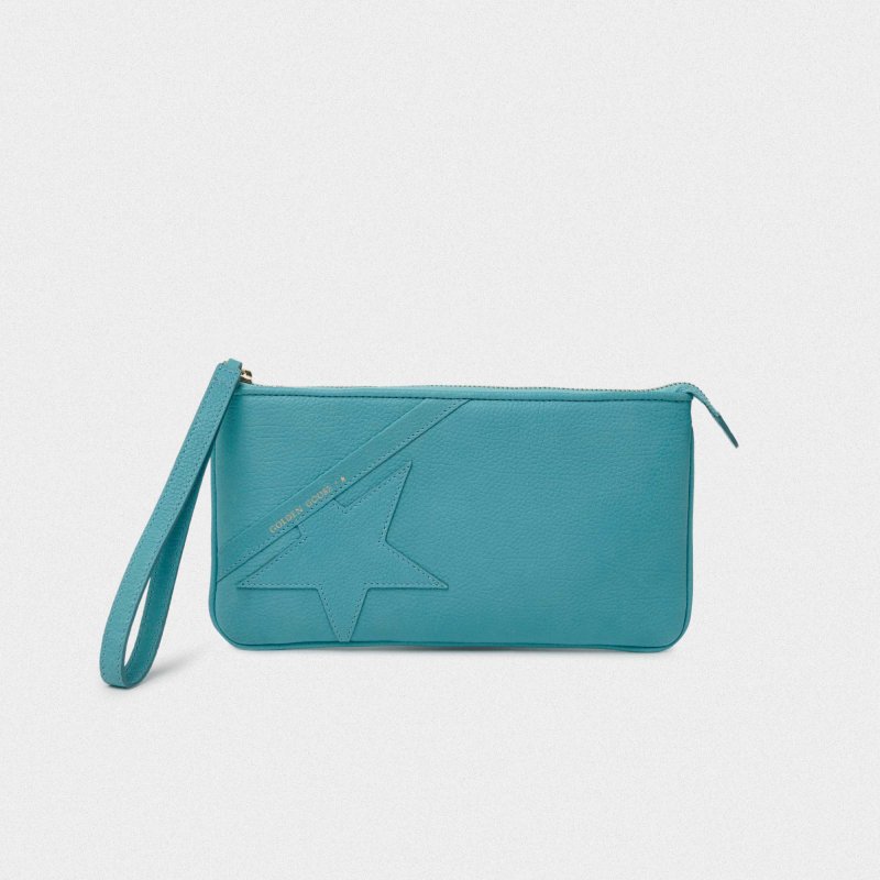 Turquoise Star Wrist clutch bag made of hammered leather