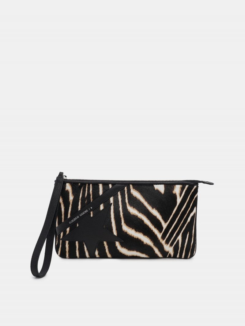 Star Wrist clutch bag made of zebra print pony-effect leather
