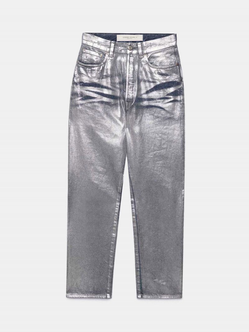 Judy denim jeans with silver foil print