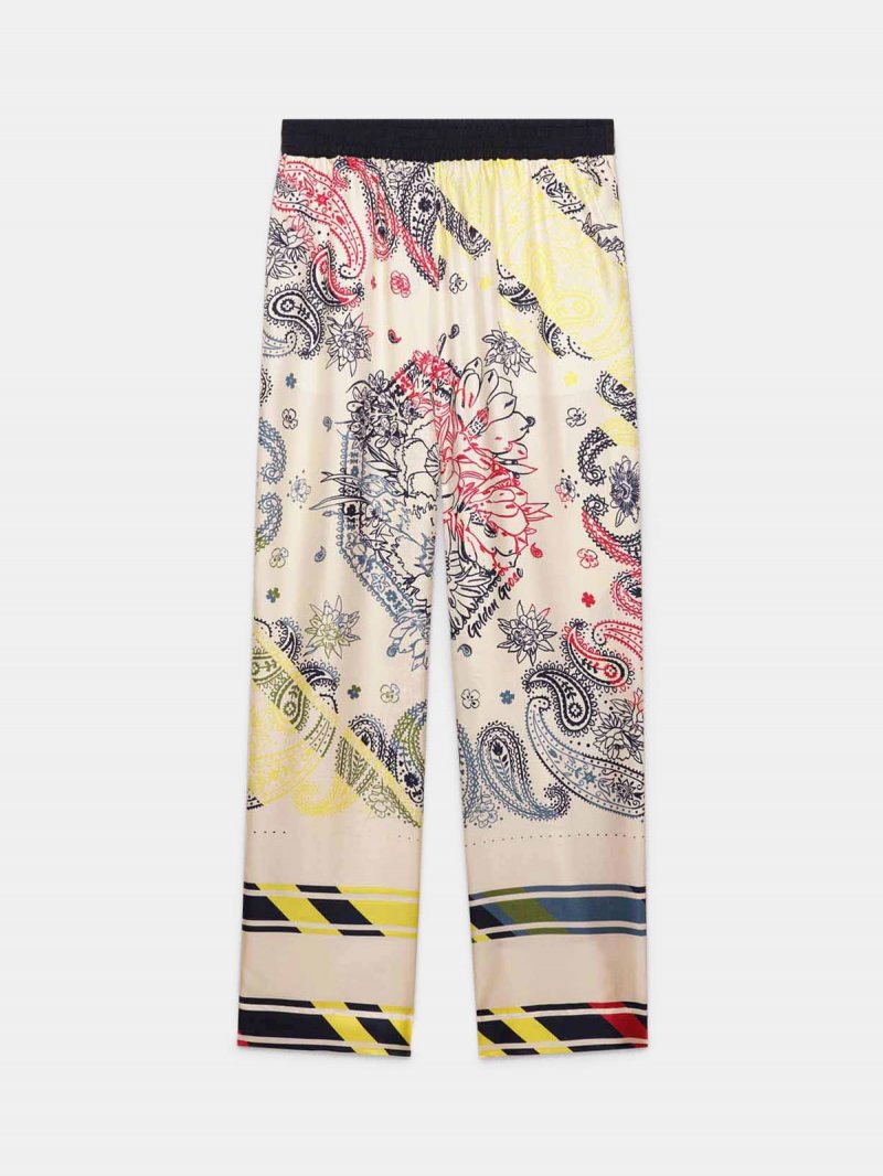 Silk joggers with floral paisley motif