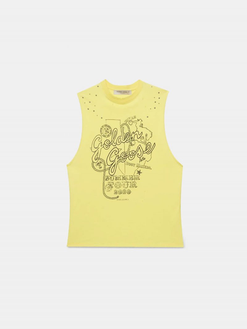 Yellow sleeveless Marfa T-shirt with decorative studs