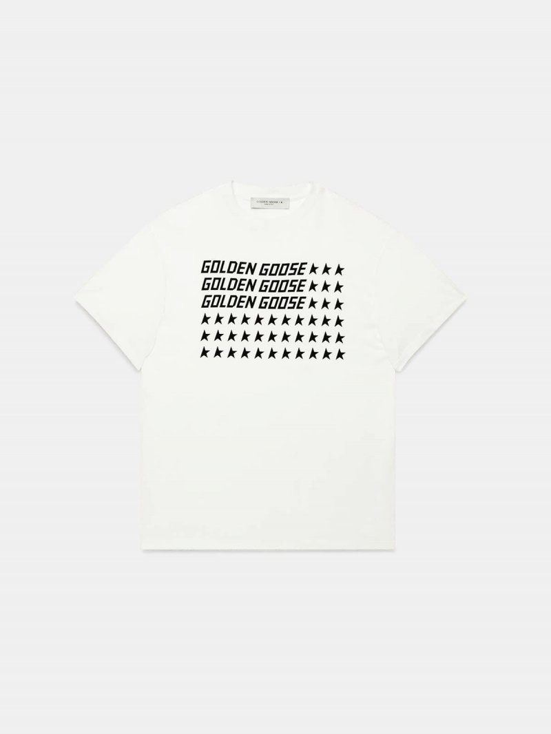 White Golden T-shirt with flag print