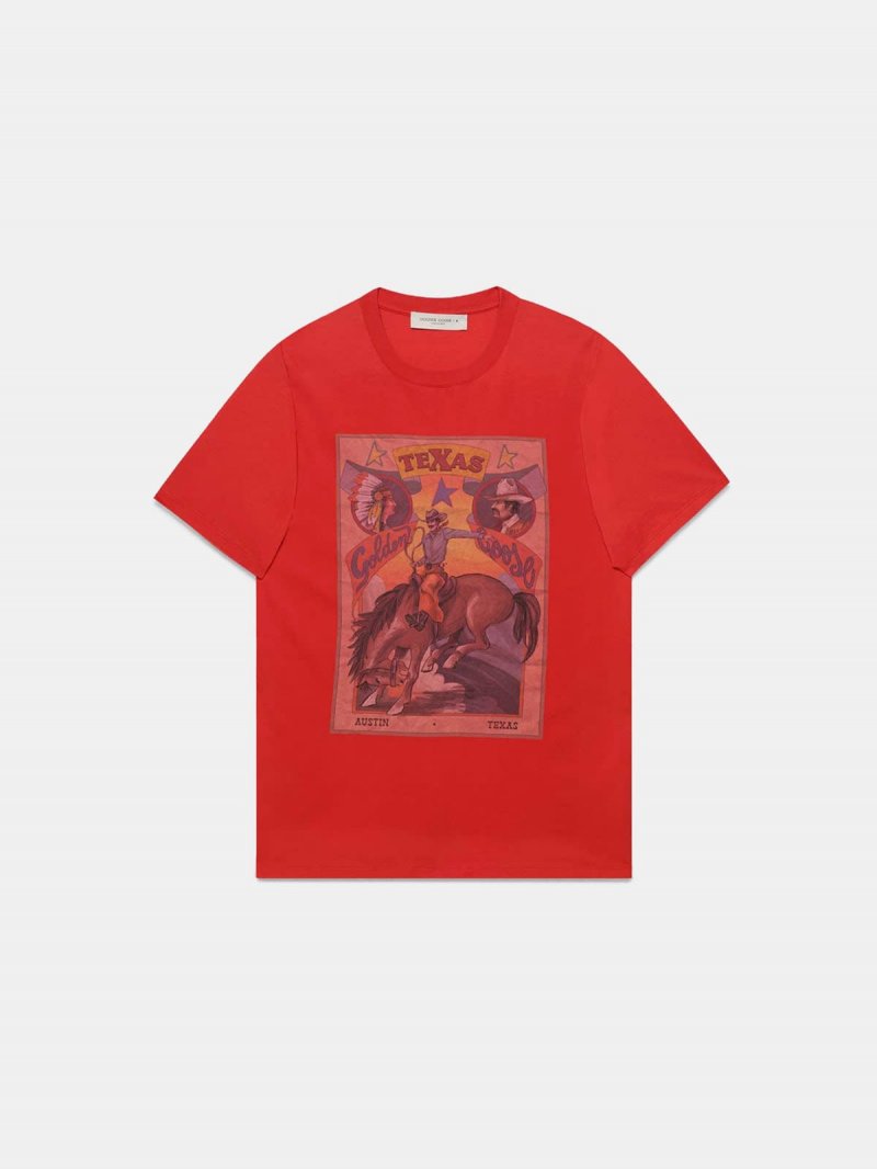 Red Oversized T-shirt with Texas rodeo print